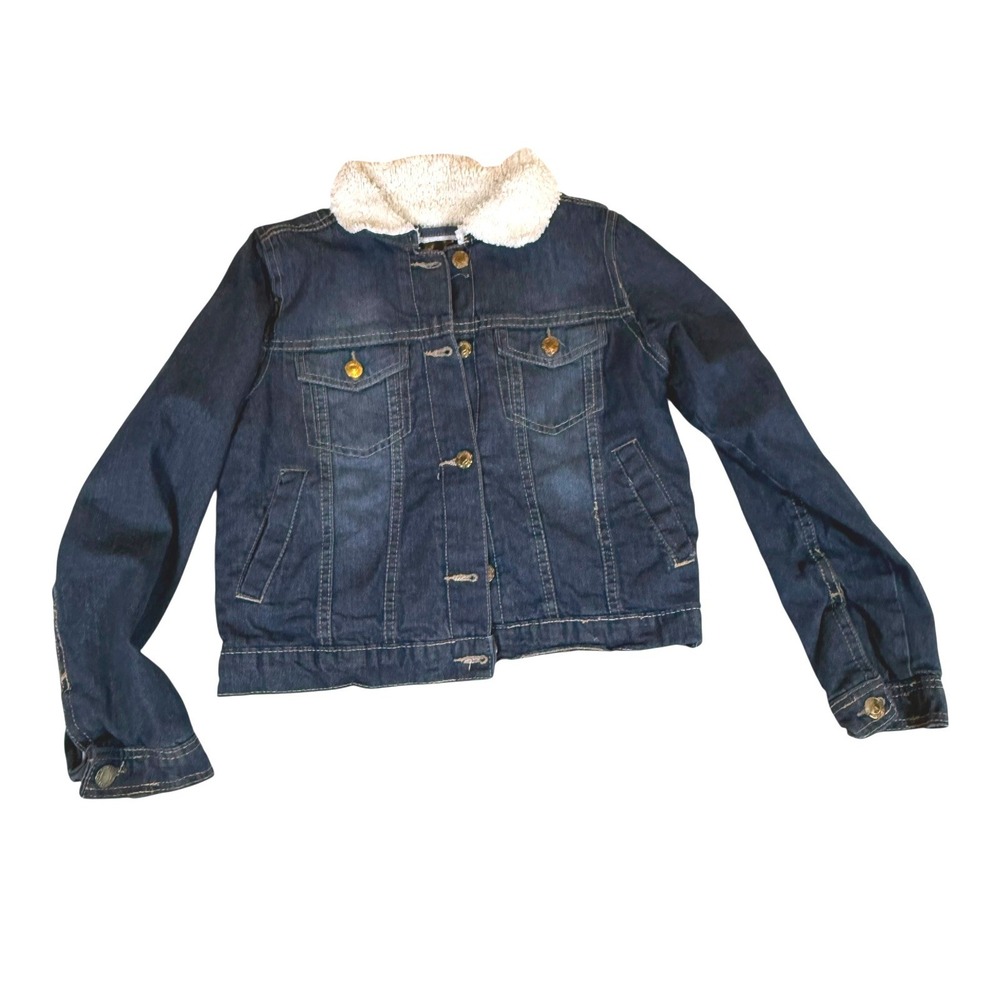 Girls Sherpa‎ Lined Denim Jacket Blue Jean Trucker Size 14/16 Chillipop